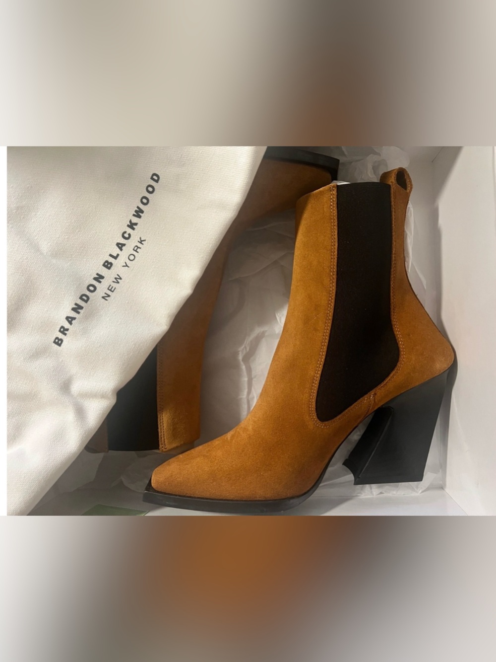 Brandon Blackwood Chestnut Suede Chelsea Pointed Booties